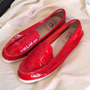 Red patent leather Cole Haan slip on loafers, W11,